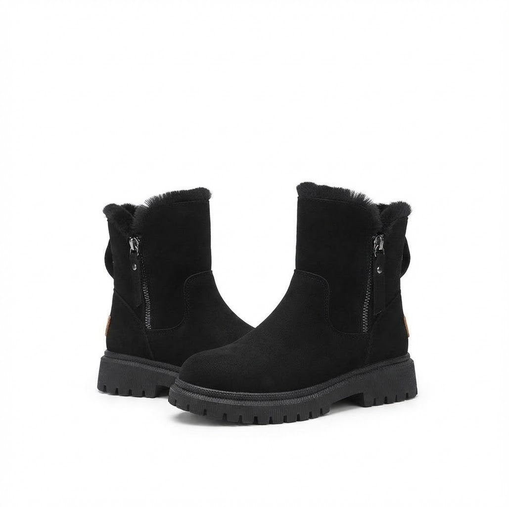 Middle Tube Plush Warm Cotton Shoes Leather And Fur Integrated Winter Women's Boots