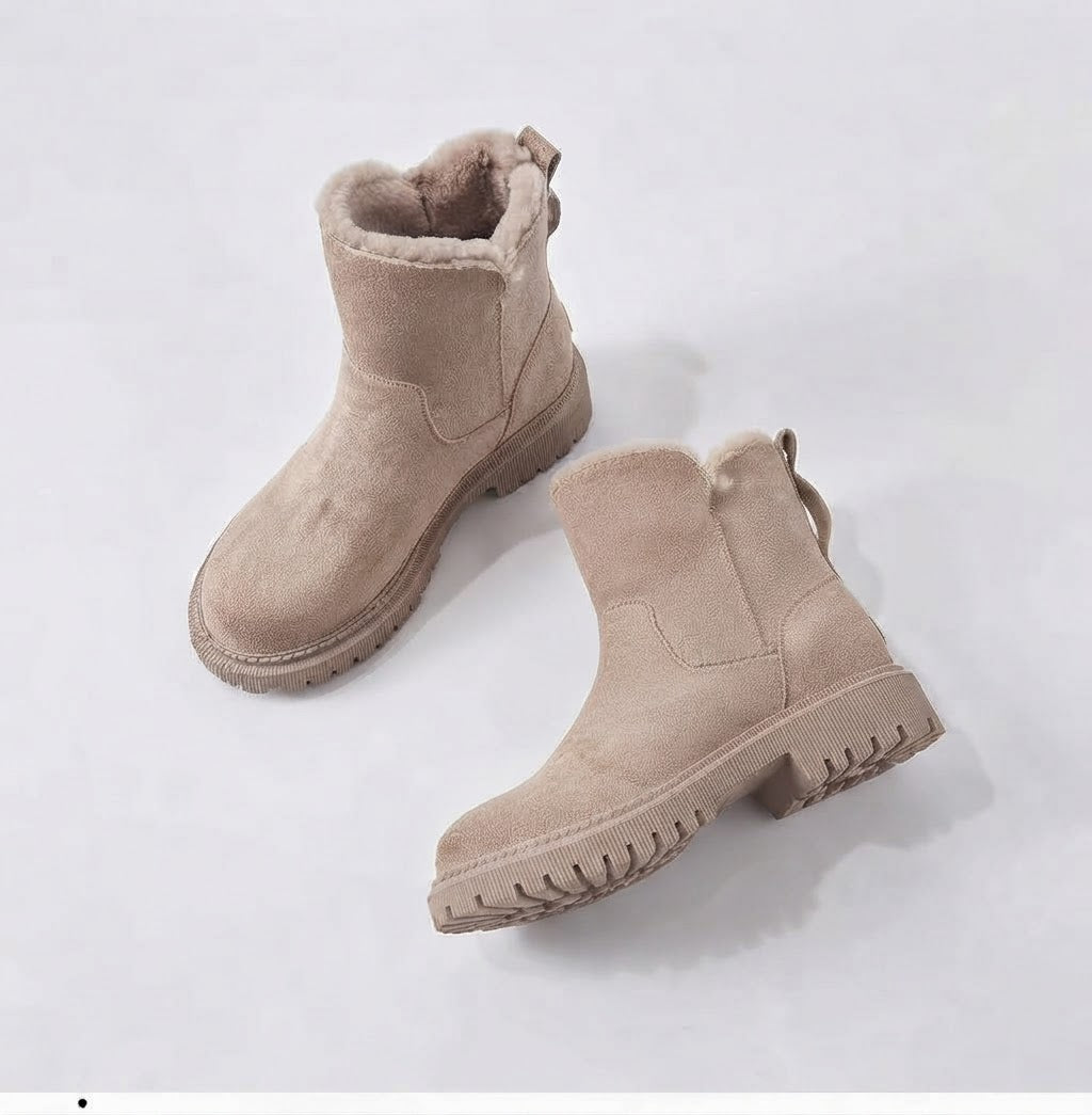 Middle Tube Plush Warm Cotton Shoes Leather And Fur Integrated Winter Women's Boots